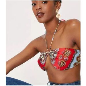 Nasty Gal Satin Scarf Print Bra Top size 0